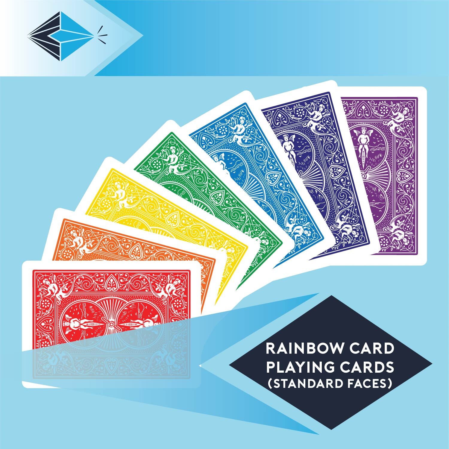 Rainbow card playing cards printed onto Bicycle standard faces by printbymagic magicians printers Stockport Manchester UK
