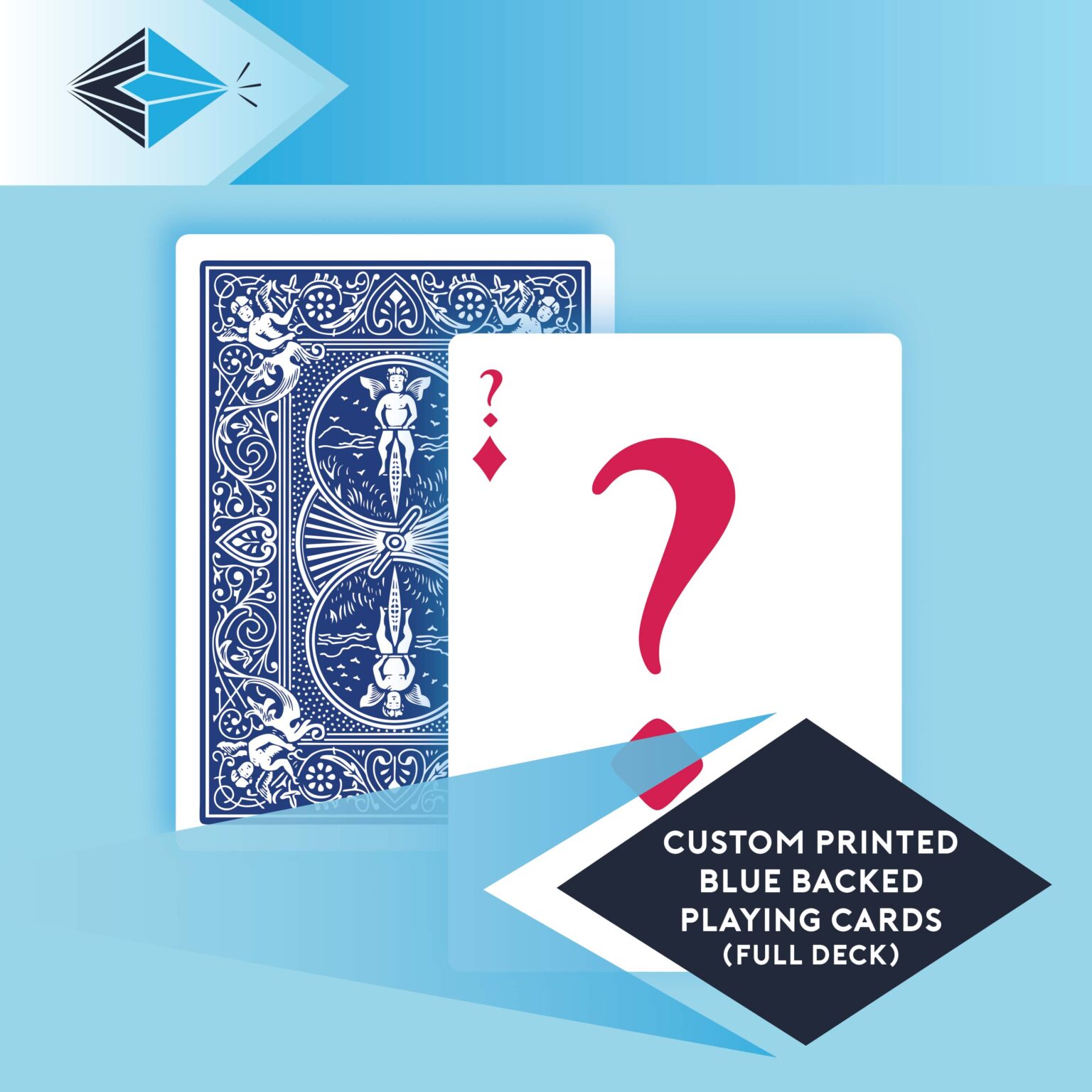 Custom blue backed playing cards printing for magicians product image for showcase on our magic section of PrintbyMagic.com