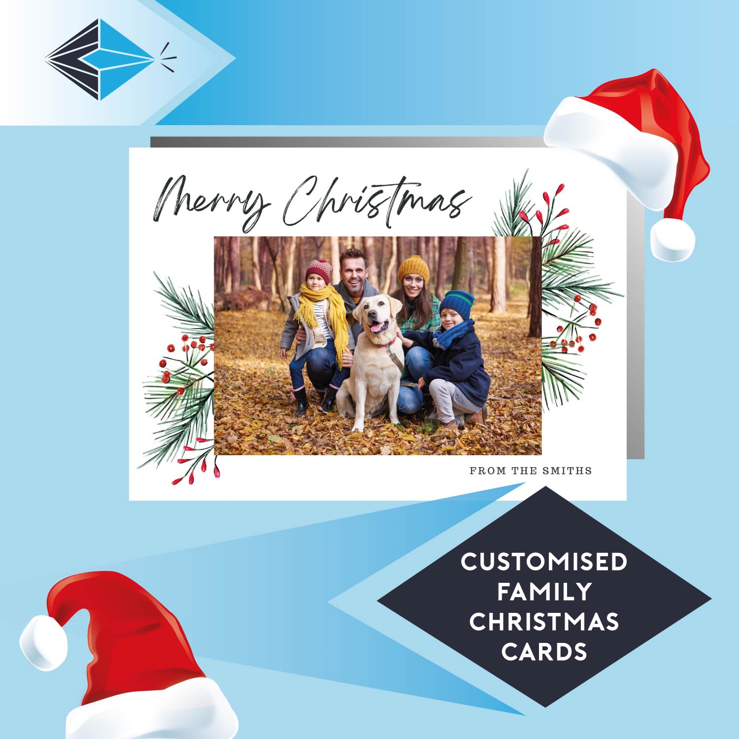 Family Rectangle Christmas Card Personalised Christmas Card Printing Stockport Manchester UK