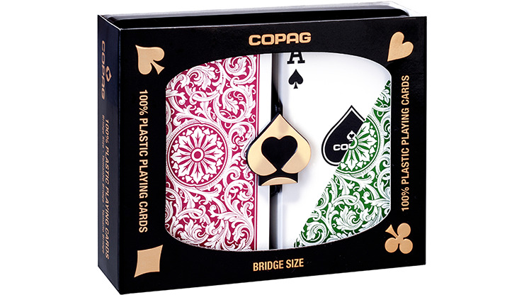 Copag 1546 Plastic Playing Cards Bridge Size Regular Index Green/Burgundy Double-Deck Set